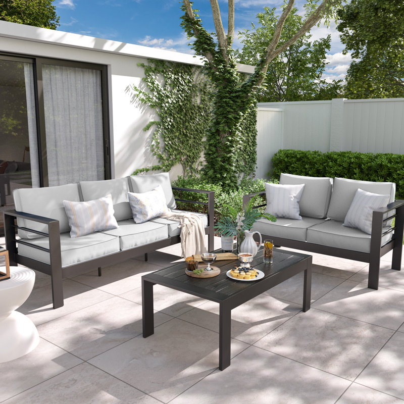 Kassian 5 - Person Patio Conversation Set with Cushions, Light Gray, Dark Gray
