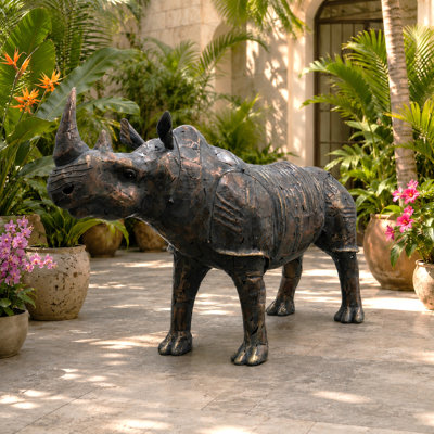 57.5in. Tall Rumble Rhinoceros Iron Garden Statue