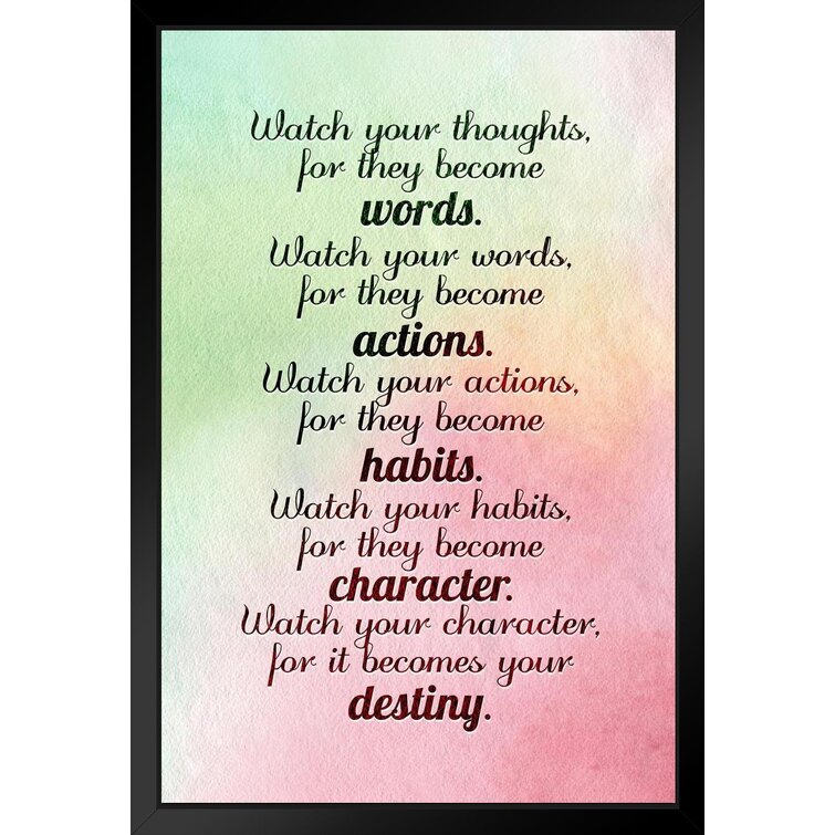 Watch Your Thoughts Watercolor Motivational Inspirational Teamwork Quote Inspire Quotation Gratitude Positivity Support Motivate Sign Good Vibes Social Work Black Wood Framed Art Poster 14X20