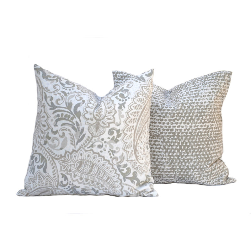 Housse de coussin réversible en coton Taupe Shannon, H 15 po x l 15 po