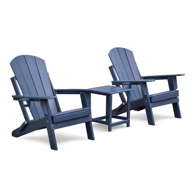 Folding Outdoor Adirondack Chair Set Of 2 And Table Set,Hdpe All-Weather Folding Fire Pit Chair,  Ergonomic Design Patio Lawn Chair For Outside Deck Garden Backyardf Balcony