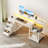 Writing Desk With Led & Power Outlet, Computer Desk With 4-tier Fabric Drawers, Reversible Corner Desks With Large Monitor Stand-898475280