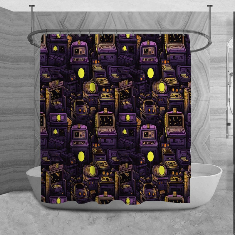 Arcade Shower Curtain Gaming Bathroom Décor Purple, H 84 po x l 70 po