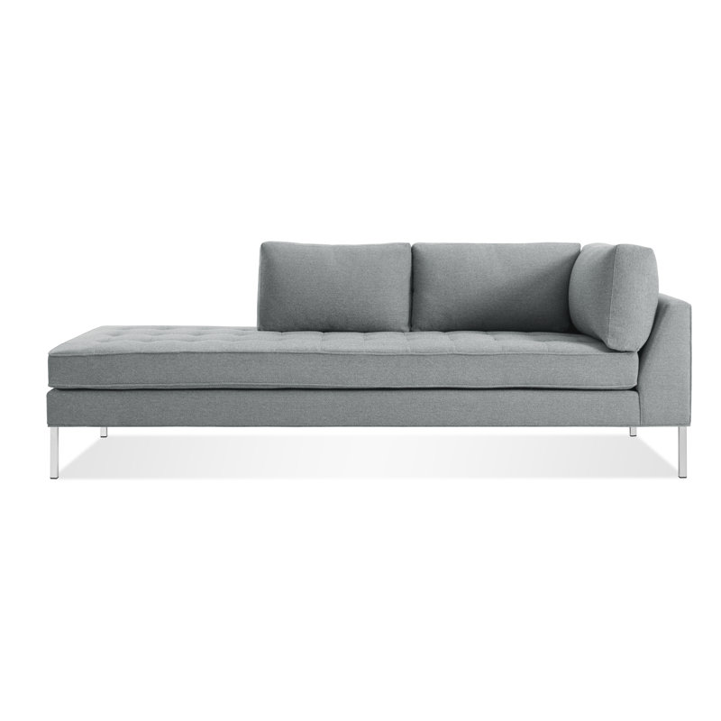 Paramount Upholstered Chaise Lounge, Left Hand Facing, Sanford Ceramic Crossweave, Stainless Steel