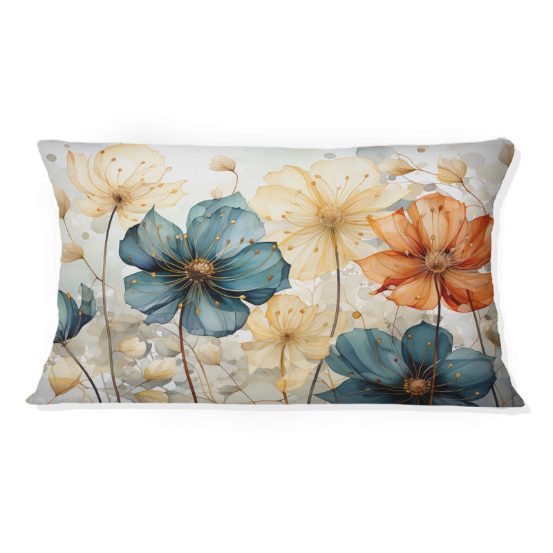Coussin à motif de pétales orange sarcelle I - Abstract Botanicals, 12" x 20", Rectangulaire
