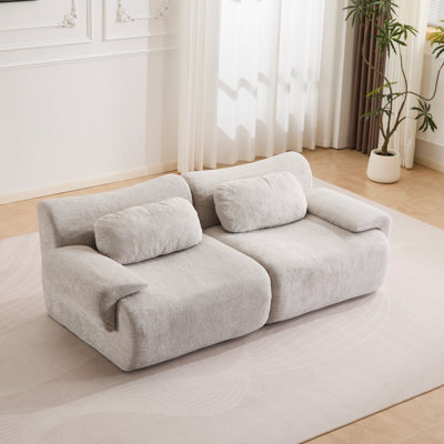 Faux Rabbit Velvet 2-Seater Convertible Wave Sofa Bed, DIY Boneless Modular Compressed Sectional Sofa