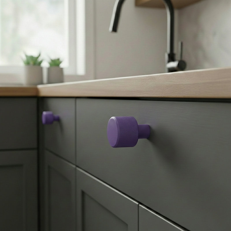 ROUS Hardware Mid Century Modern Knurled Knob, Royal (Purple)