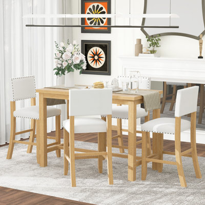  Ensemble de salle à manger à hauteur de comptoir 5 pièces avec table élégante classique et 4 chaises, fabrication durable pour la salle à manger ou la cuisine