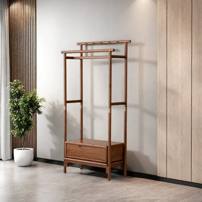 Sturdy Elm Wood Coat Rack, Multifunctional