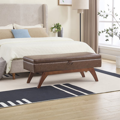 Banc de rangement moderne avec pieds en bois massif, parfait pour le bout du lit ou le vestibule