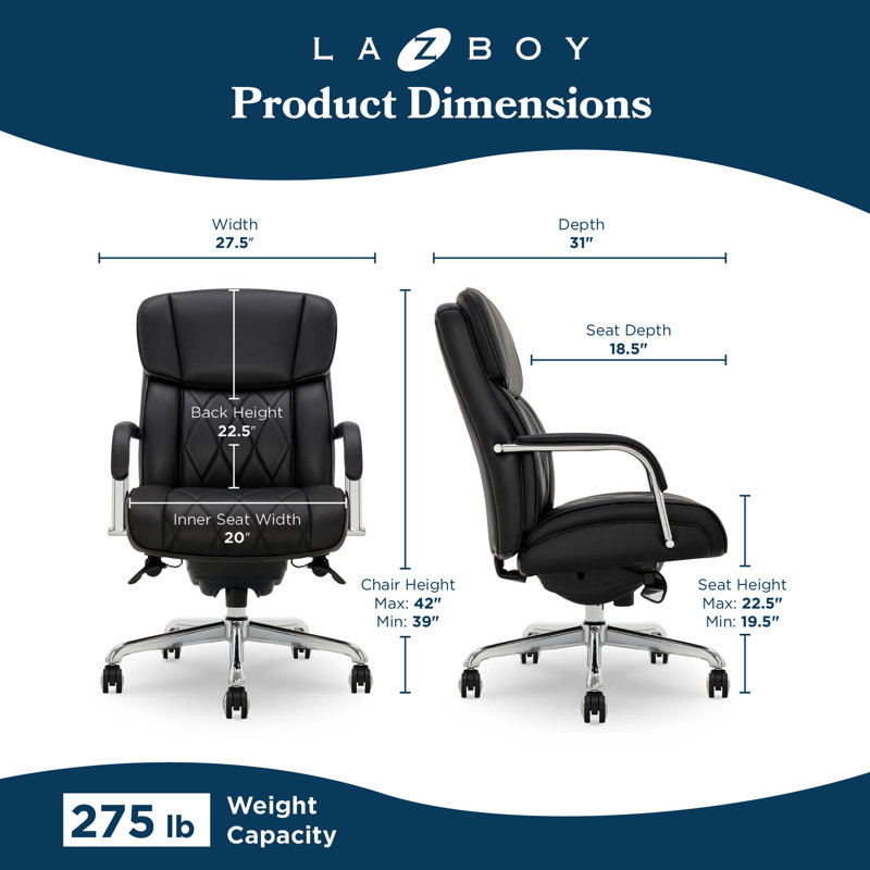 La-Z-Boy Symphony Executive Office Chair, Diamond-Tufted Seat and Back, Pocket Coil Cushion, Chrome, Black