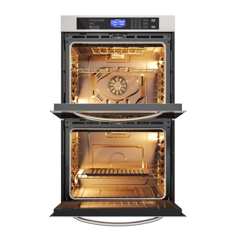 30-Inch Electric 5 Cu.Ft. Premium Double Wall Quiet, Rapid Convection, 7 Cook and Baking Modes, Dual Large Capacity Ovens, Stainless-Steel Unit, Self-Cleaning, Silver