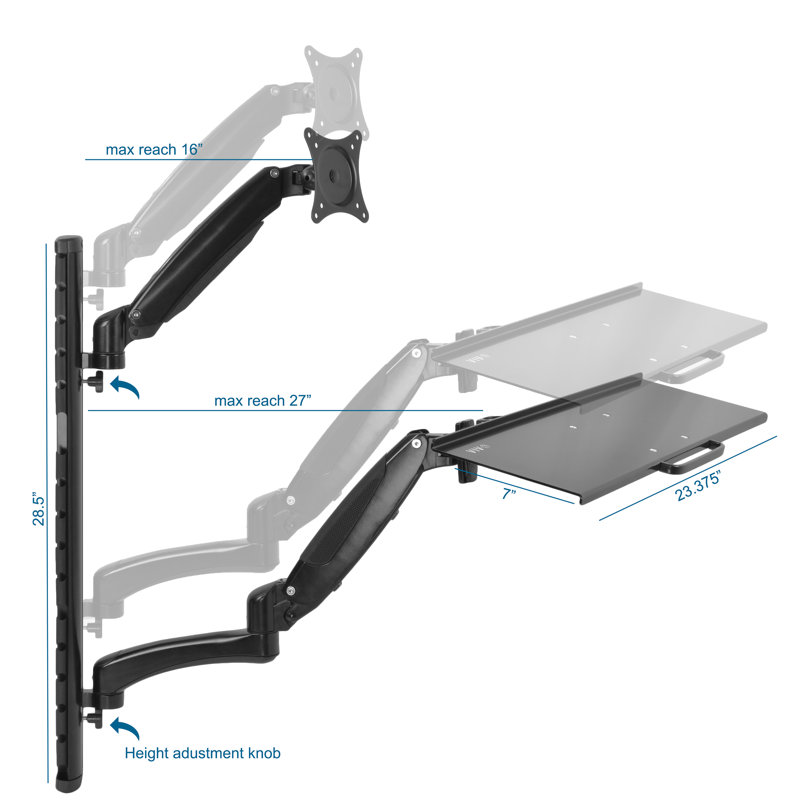 Sit to Stand Single Monitor Wall Mount Workstation
