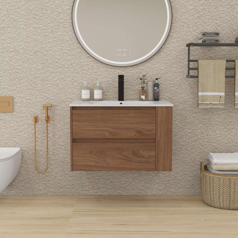 Meuble-lavabo de 30 po avec lavabo en résine, Chêne brun