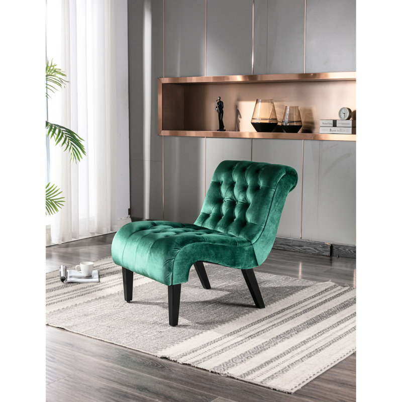Siège confortable en velours avec bordure passepoilée - Chaise d'appoint de salon pour espaces variés, Vert