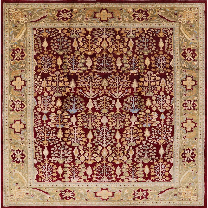 Tapis oriental rouge Ladera, Carré 5 pi