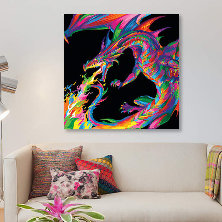 «Fantasy Dragon», impression sur toile, H 12 po x l 12 po x P 0,75 po, Toile tendue, Pas de tapis