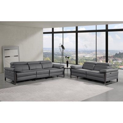 Top Grain Italian Leather Modular Power Dual Reclining Sofa & Loveseat Set With Power Headrests