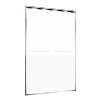 Porte de douche coulissante double en aluminium chromé de 56 à 60 po x H 72 po avec verre trempé transparent nano-enduit de 1/4 po (6 mm) et deux poignées en acier inoxydable