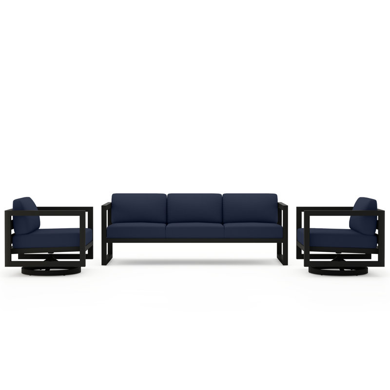 Avion 3 Piece Sofa Set With Swivel, Slate, Spectrum Indigo Sunbrella®