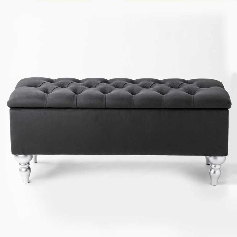 Velvet Upholstered Storage Bench, 42cm H x 100cm W x 40cm D