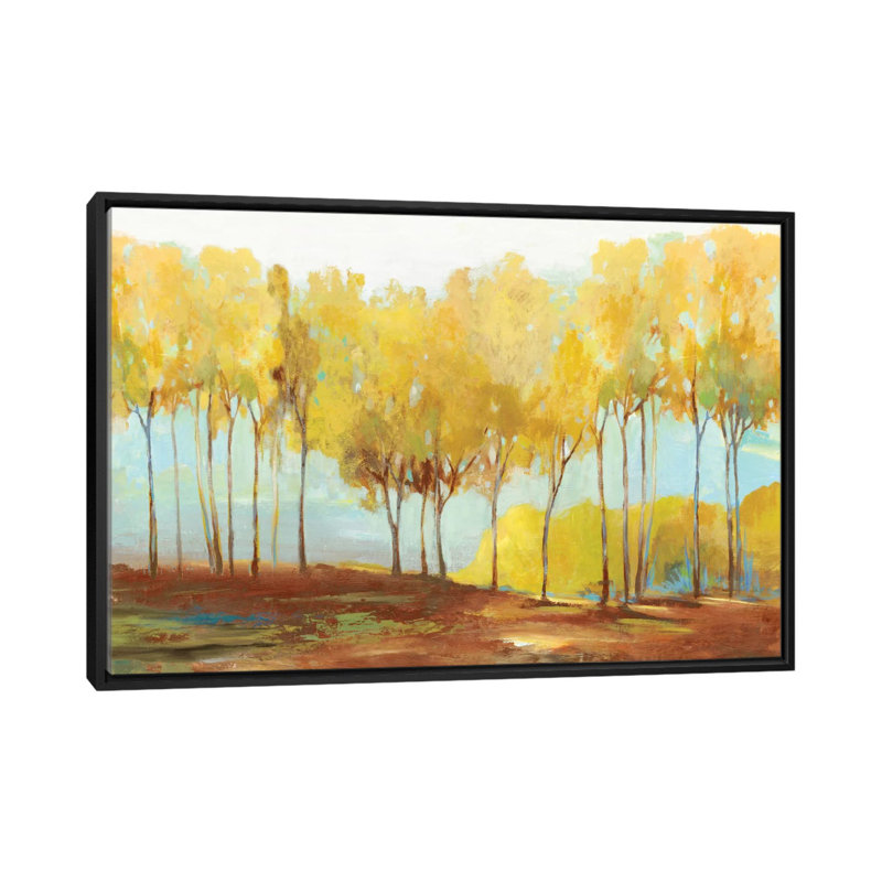 «Yellow Trees», reproduction sur toile, H 18 po x l 26 po x P 1,5 po, Toile encadrée noire, Pas de tapis