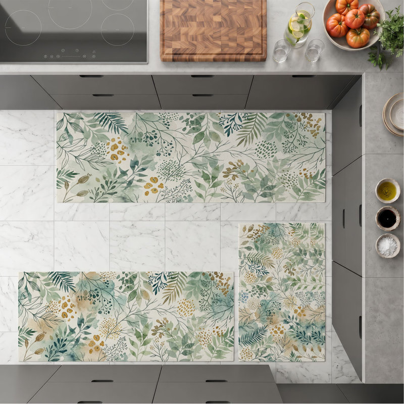 Tapis de cuisine lavables antidérapants à motif floral (ensemble de 3)