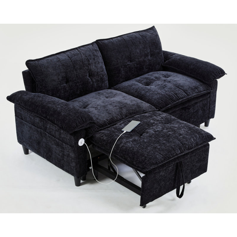 Plush Chenille Convertible Sofa Bed, Pull Out Cloud Couch With Wheels & Usb Charging, Comfy 2-In-1 Sleeper Sofa For Living Room/Apartment, Easy Assembly