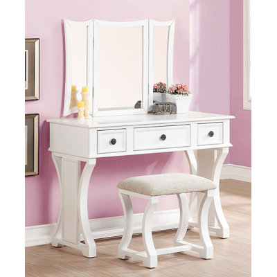 Potterville Vanity Set with Stool and Mirror by Lark Manor
