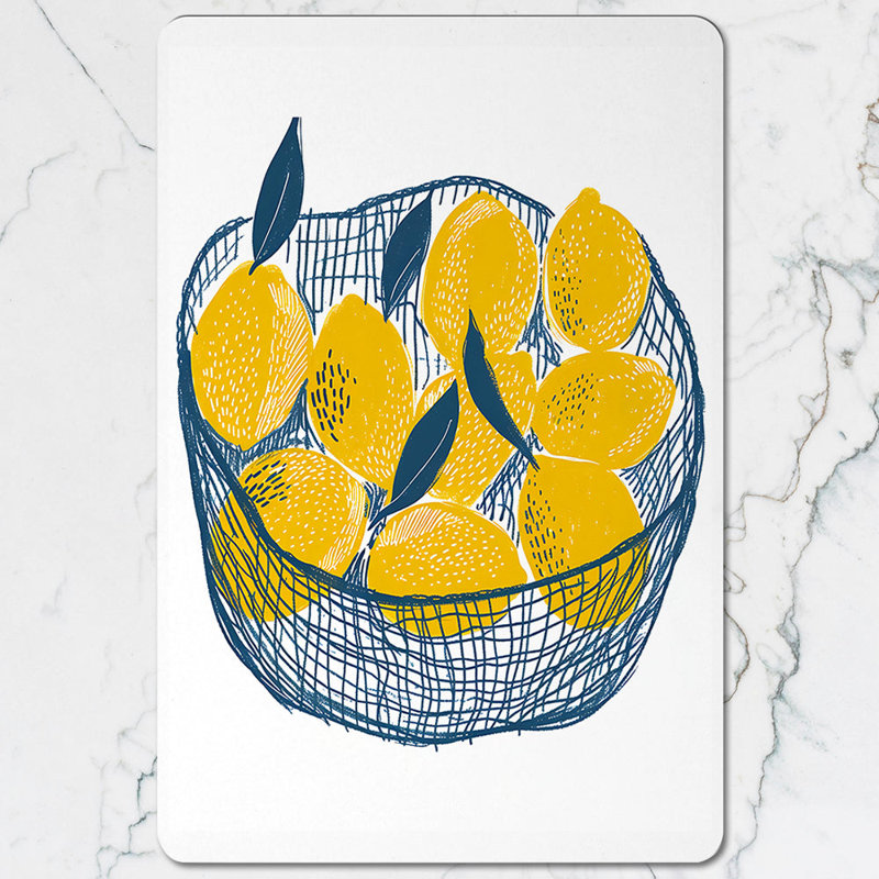 Lemon Basket Placemat And Coaster Set With Wood Base Designer Artwork Print Technology Limited Edition