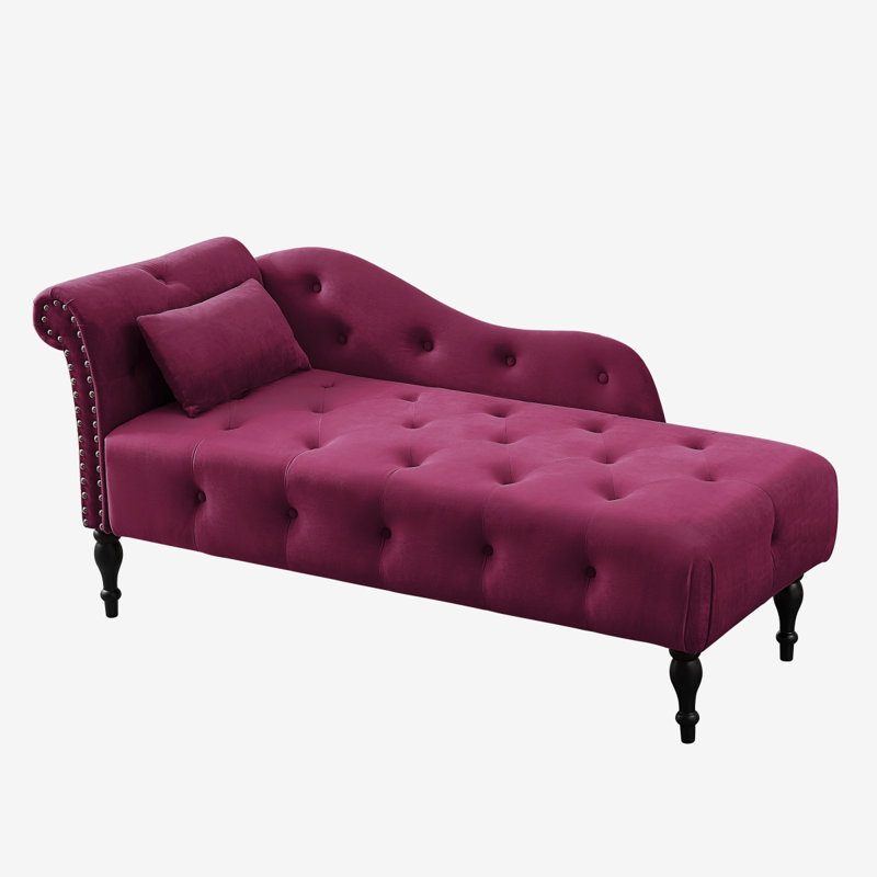 Pieds en bois massif avec garniture cloutée capitonnée 60,6 po Modern Sofa, Bourgogne