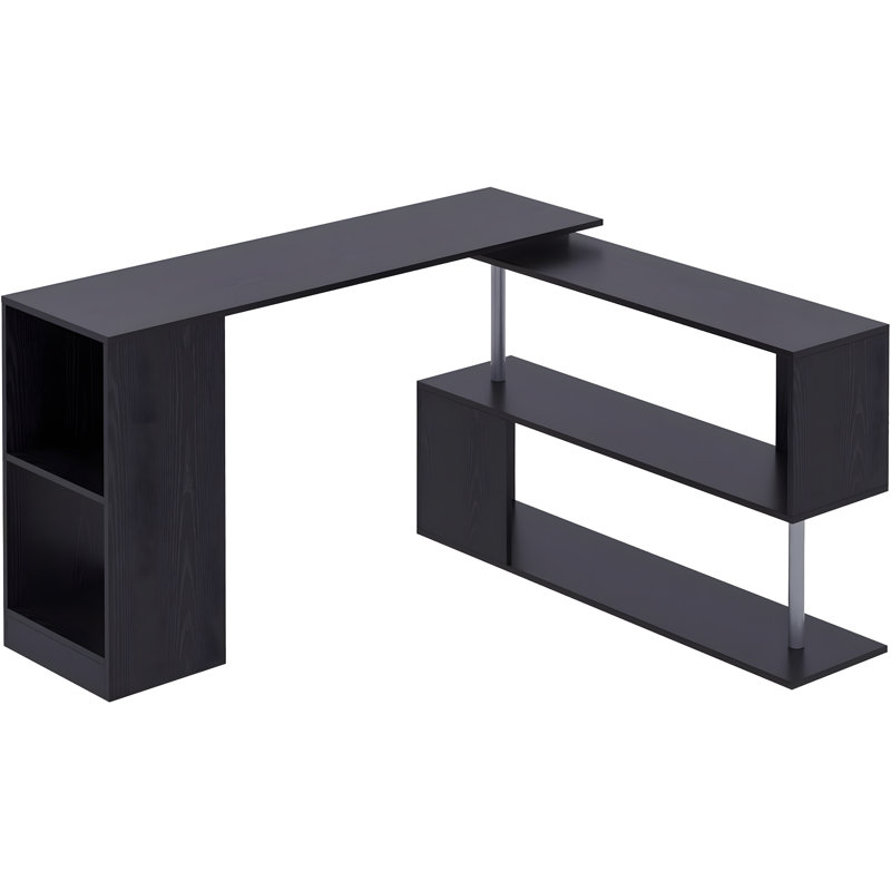360° Rotating L-Shaped Corner Computer Desk With 3-Tier Storage Shelves, Modern Home Office Workstation, Space-Saving Design