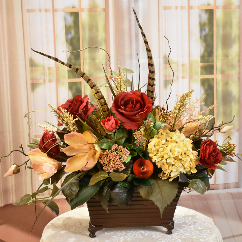 Floral Home Decor Faux Silk Arrangement In Planter & Reviews 