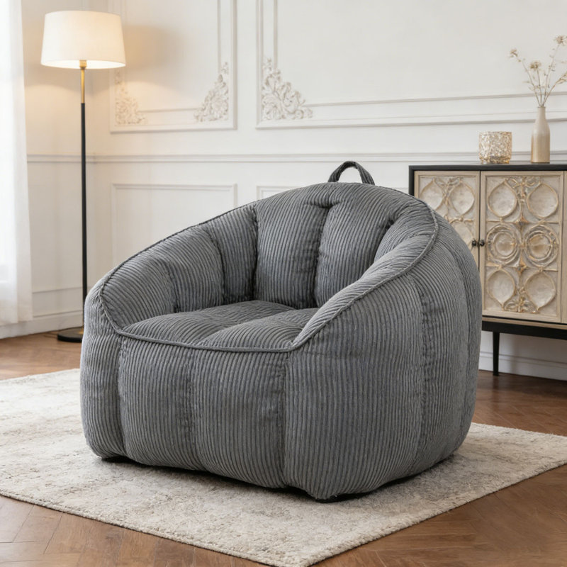 Grand fauteuil à billes en velours côtelé avec accoudoirs Comfy, Gris foncé