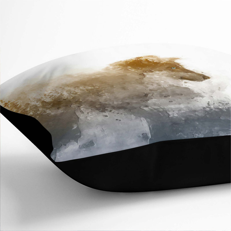 Wolf in the Wilderness Cushion with Filling, 55cm H x 55cm W x 20cm D, Black