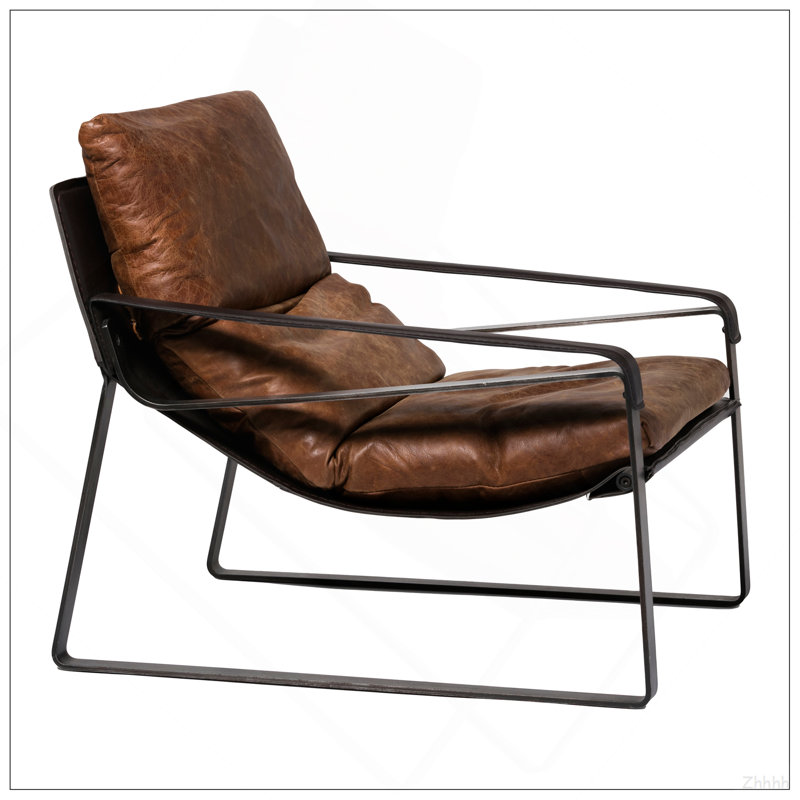 Fauteuil club, cuir fleur, brun, 27.5" H x 30.75" W x 34" D, Brown Leather