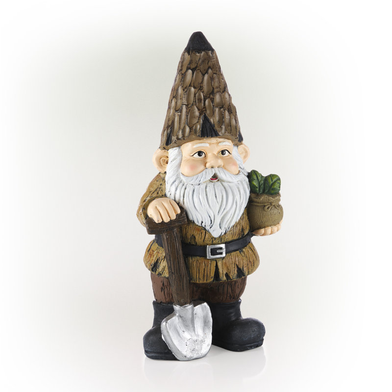 Garden Gnome with Shovel and Plant Statue,