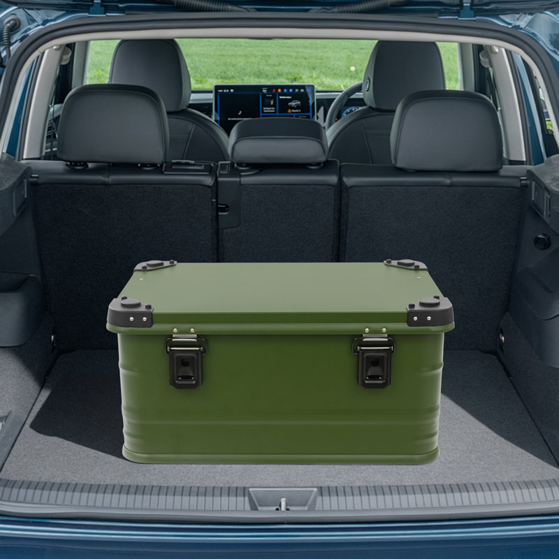 Boîte de rangement verte avec couvercle, 50 litres (13,21 gallons), bac de rangement pour pique-nique, contenant de rangement en alliage d'aluminium pour une utilisation intérieure et extérieure