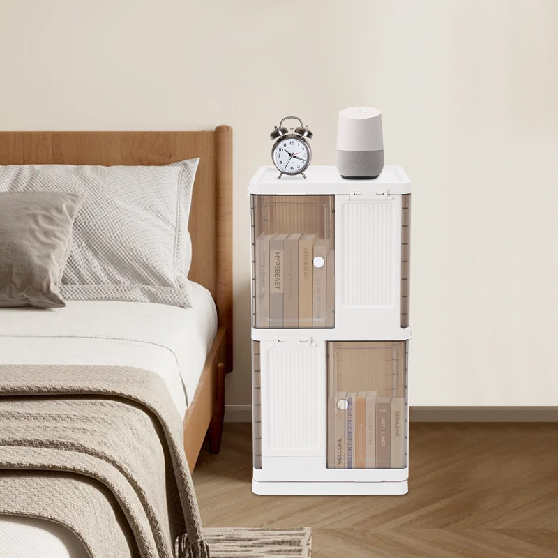 29.13"H x 14.56"W x 14.56"D 2-Tier Rotating Bookshelf with Doors, (2 Shelves) 29.13"H x 14.56"W x 14.56"D