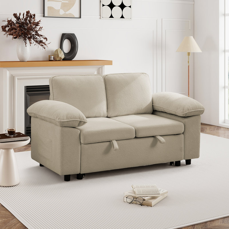 Waldorf 60.6" 2-Seat Loveseat Sofa With Pull-Out Bed, Oatmeal