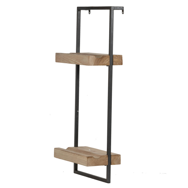 Storage Shelf With Plate Grooves, 12X6x27", Industrial Iron And Wood Style Living Room