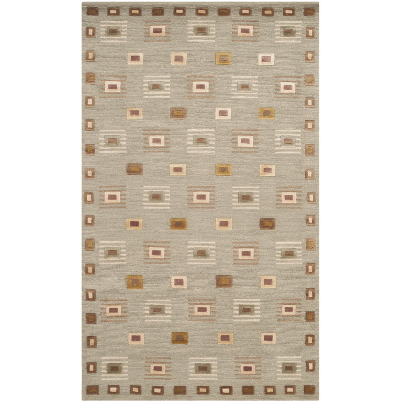 Kneiske Hand-Knotted Wool Green Area Rug, Rectangle 6' x 9'