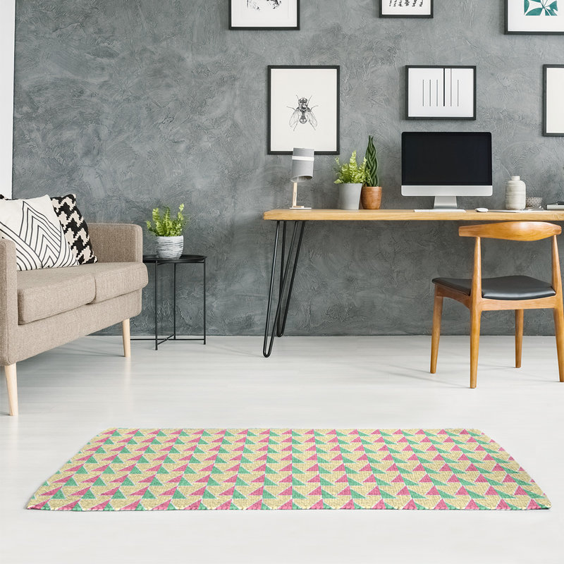 Tapis à flèches déplacées rose/jaune clair/vert, Rectangle 8 pi x 10 pi