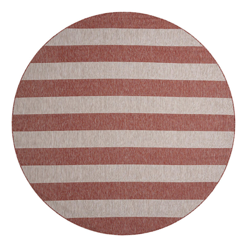 Simkins Striped Red/Gray Indoor / Outdoor Area Rug, Round 13'1"