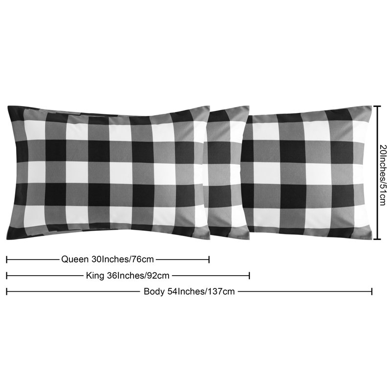 Vertical Pillowcase,1800TC Brushed Microfiber & No-Gap Seal?, Black/White Plaid
