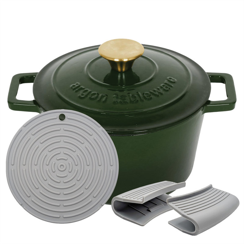 Argon Tableware - Round Cast Iron Casserole Dish - 2.8L, Green