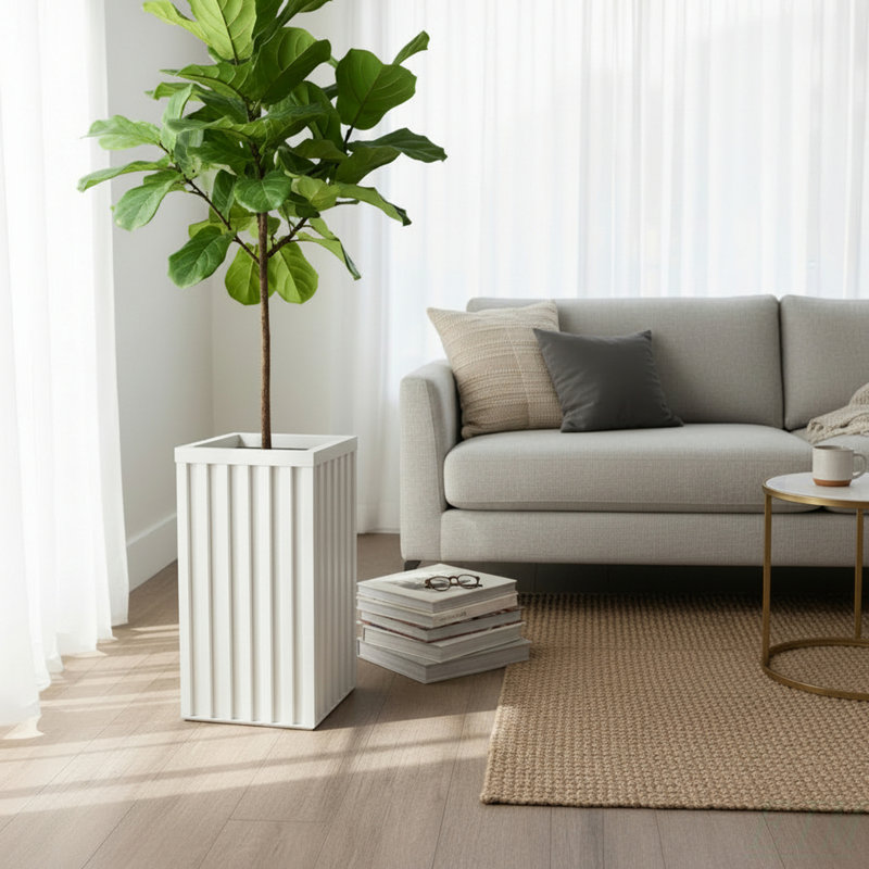 Square Grove Column Planter - White, White