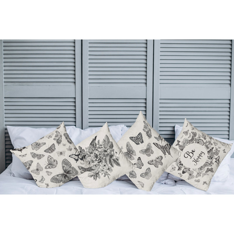 Ensemble de housse de coussin 4 pièces Be Be Lettrage Flowers and Butterflies, 20 po X 20 po