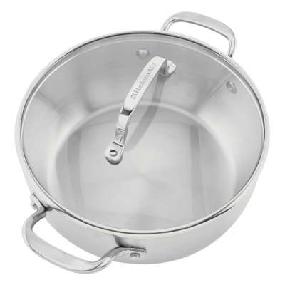 Casserole en acier inoxydable brossé à 3 plis avec couvercle KitchenAid, 4 pintes, acier inoxydable brossé