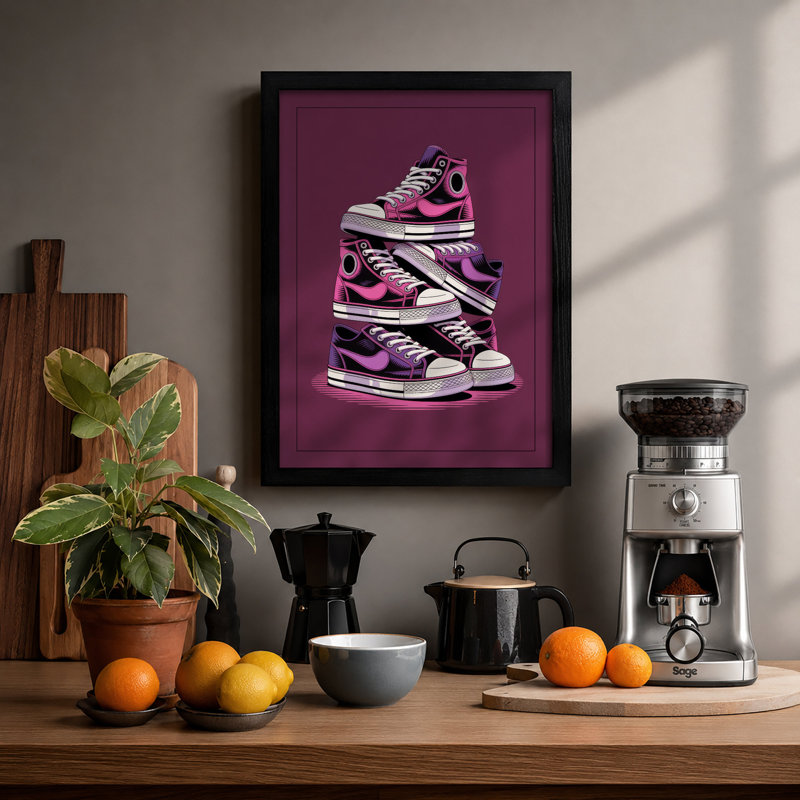 Stacked Sneakers Modern - Print, A2 - 59.4 x 42.0 cm, Black